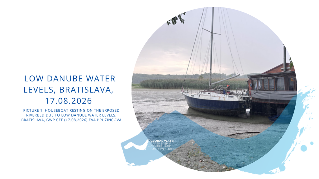 low Danube water levels, Bratislava, 17.08.2026 Houseboat